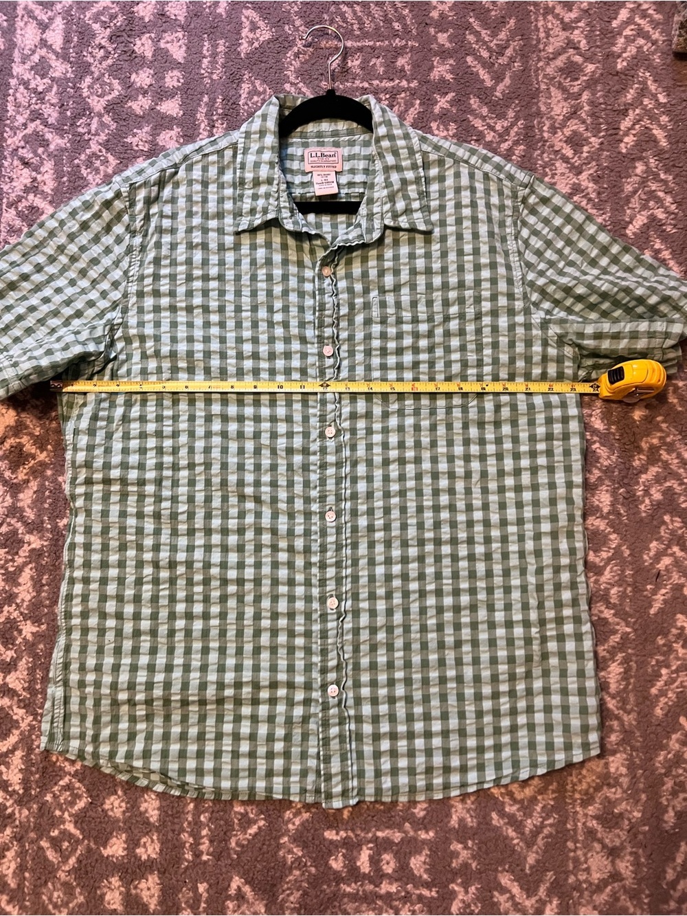 L.L. Bean Men’s Short-Sleeve Green Check Button-Up Shirt 100% cotton L (L117) - Picture 6 of 9